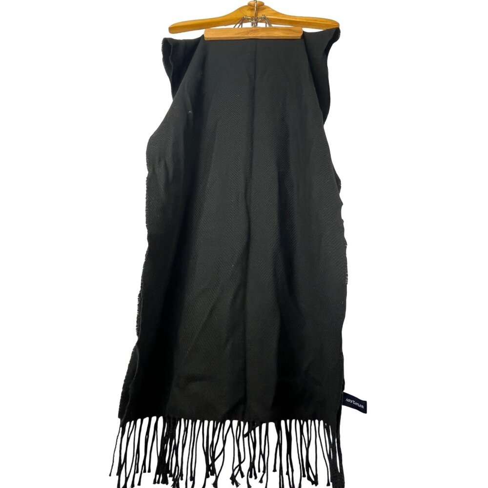 Oversized 85” Made in Italy Cashmere Wool Silk Scarf Black Fringe Wrap Ann taylo - Picture 2 of 11